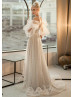 Ivory Glitter Lace Wedding Dress With Detachable Sleeves